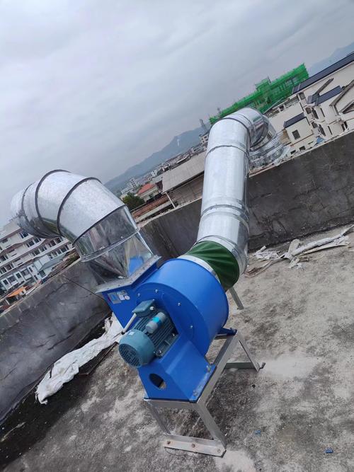 通风管道净化器风机一体白铁烟罩安装图片工厂排烟白铁通风管道图片